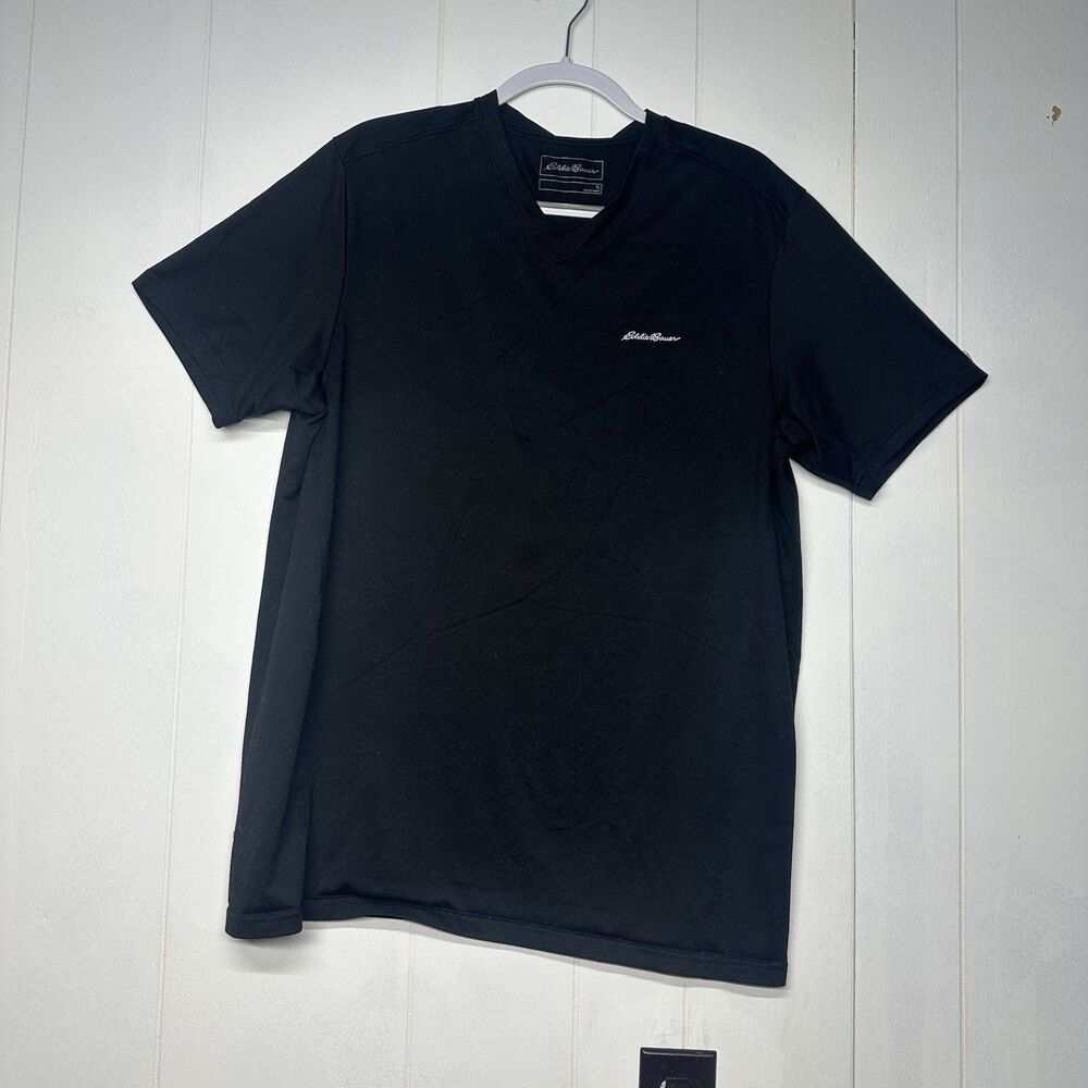 Eddie Bauer Men’s Large Tall Black V-Neck Short Sleeve T-Shirt Casual Active